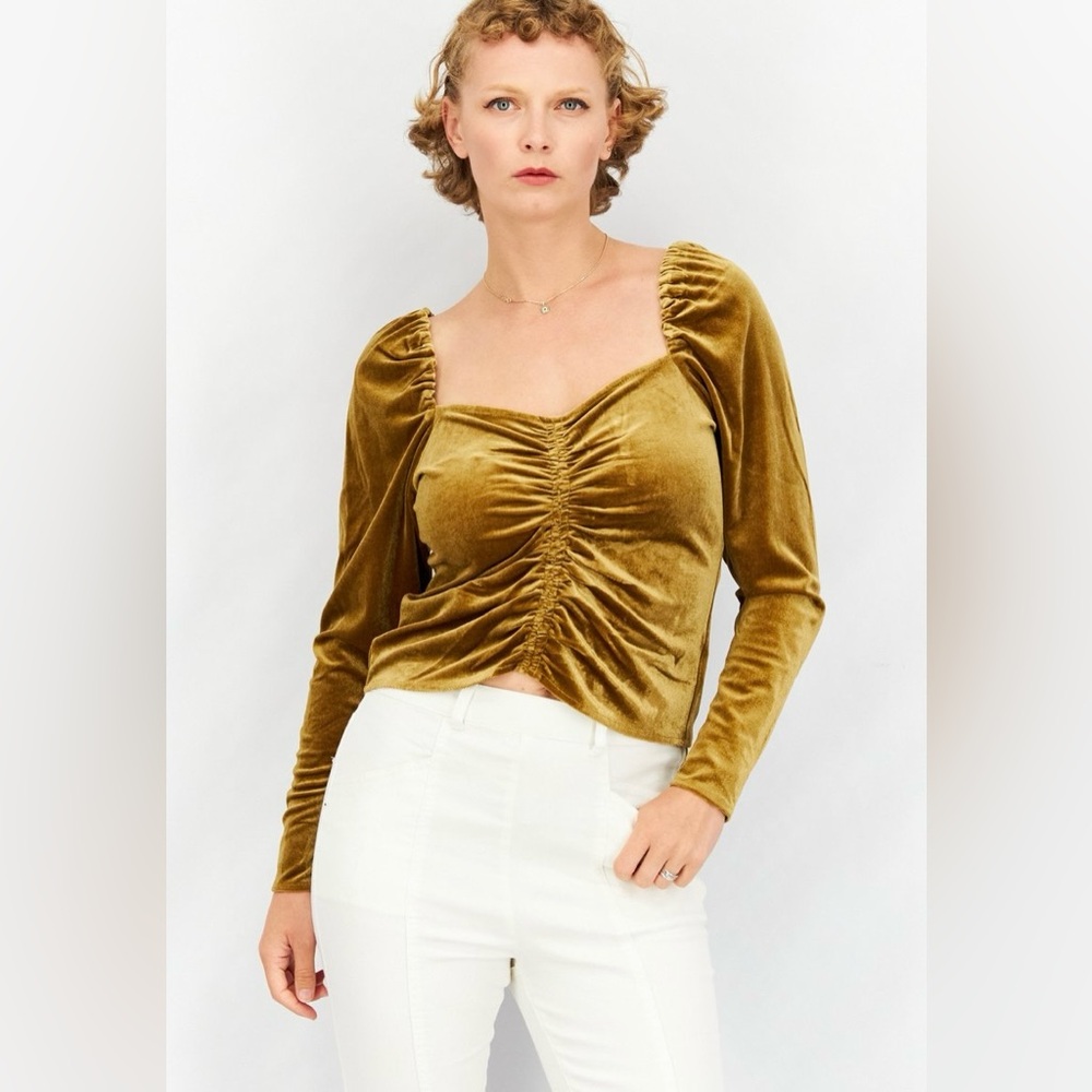 BB Dakota Metallic Gold Ruched Velvet Sweetheart Neckline Crop Top Sz S